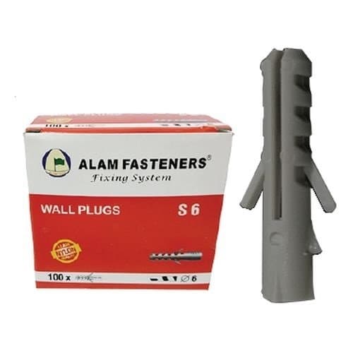 Alam Fastener Wall Expansion Plug With Collar, ANP12GHDC, Nylon, 70 x 12MM, Grey, 25 Pcs/Pack