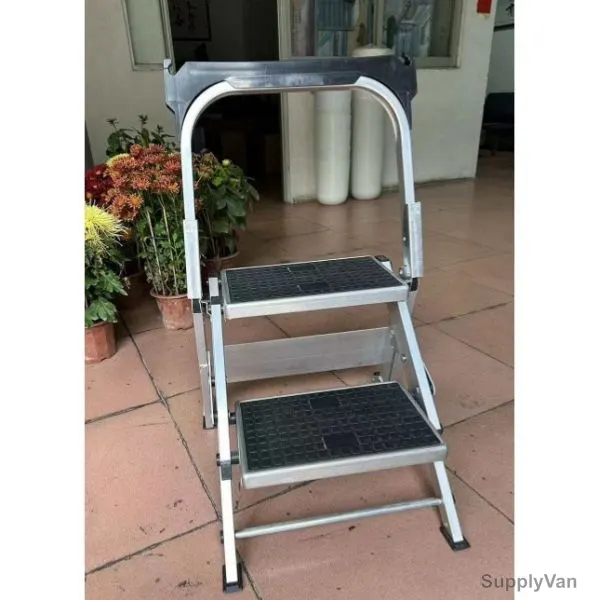 Warrior Wide Step Folding Platform Ladder, AM-WS-2, Aluminium, 2 Steps, 150 Kg Weight Capacity