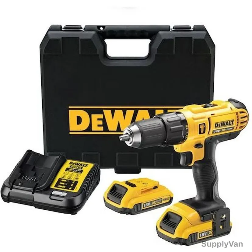 Dewalt 18V XR Compact Hammer Drill Driver, DCD776D2, 2x 2Ah Lithium-Ion Battery, 1x Charger