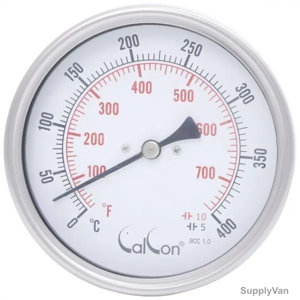 Calcon Bi-Metal Temperature Gauge, CCTB18D, 100x200MM, 1/2 Inch, NPT, 0-400 Deg. C