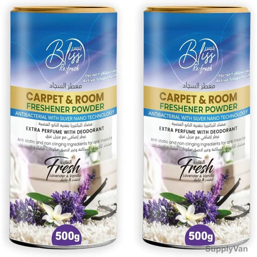 Swish Super Bliss Fresh Carpet and Room Freshener Powder, Lavender and Vanilla, 500GM, 2 Pcs/Pack