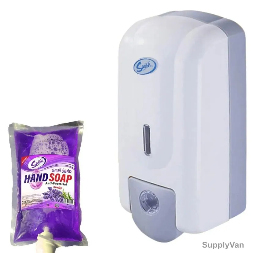 Swish Wall Mounted Manual Soap Dispenser With 1 Ltr Lavender Hand Wash Refill, 1000ML, White