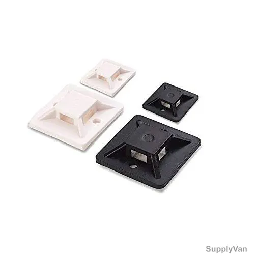 Cable Tie Mounting Pad, Four-Way, Adhesive Backed, 28MM, Natural and Black, PK100
