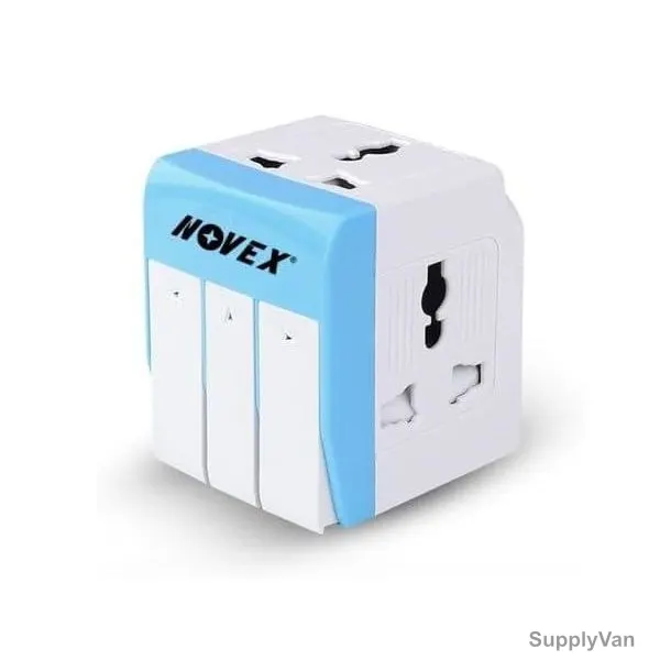 Novex 3 In 1 Universal Travel Adapter, N-D133-S, Plastic, 250V, 3250W, 3 Way, 13A, White/Blue
