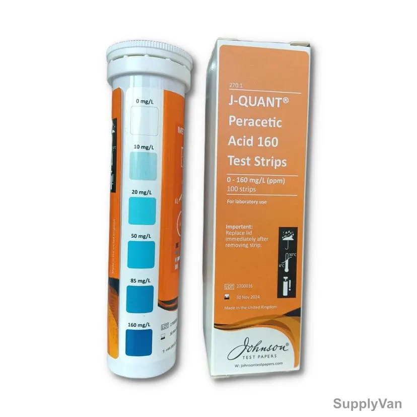 Johnson Peracetic Acid Test Strip, 270.1, J-Quant, 0 to 160 PPM, 100 Strips/Vial