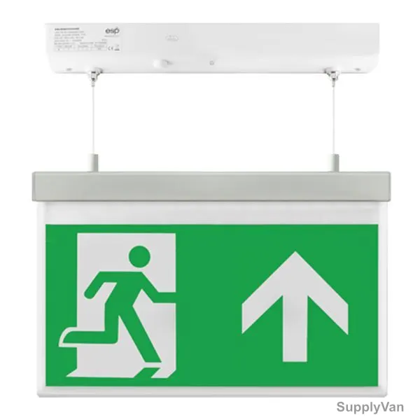 ESP Hanging Emergency Exit Sign Board With Light, Duceri, LED, 2W, 5500K, Cool White, Up Legend