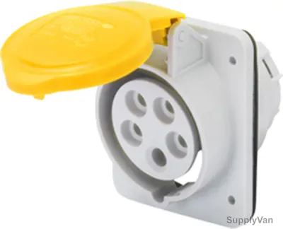 Gewiss 10 Deg Flush Mount Socket Outlet, GW62213H, IP44, 32A, 2P+E, White-Yellow