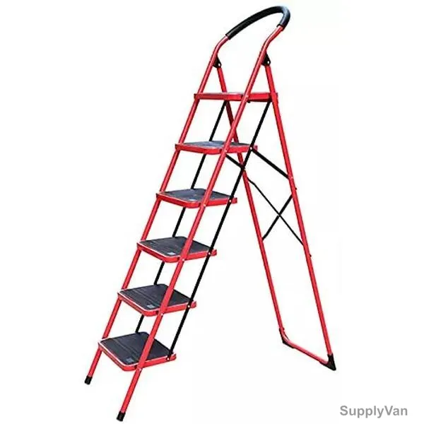 Aqson Foldable Step Ladder With Rubber Handgrip, ASLS6, 6 Steps, Red/Black