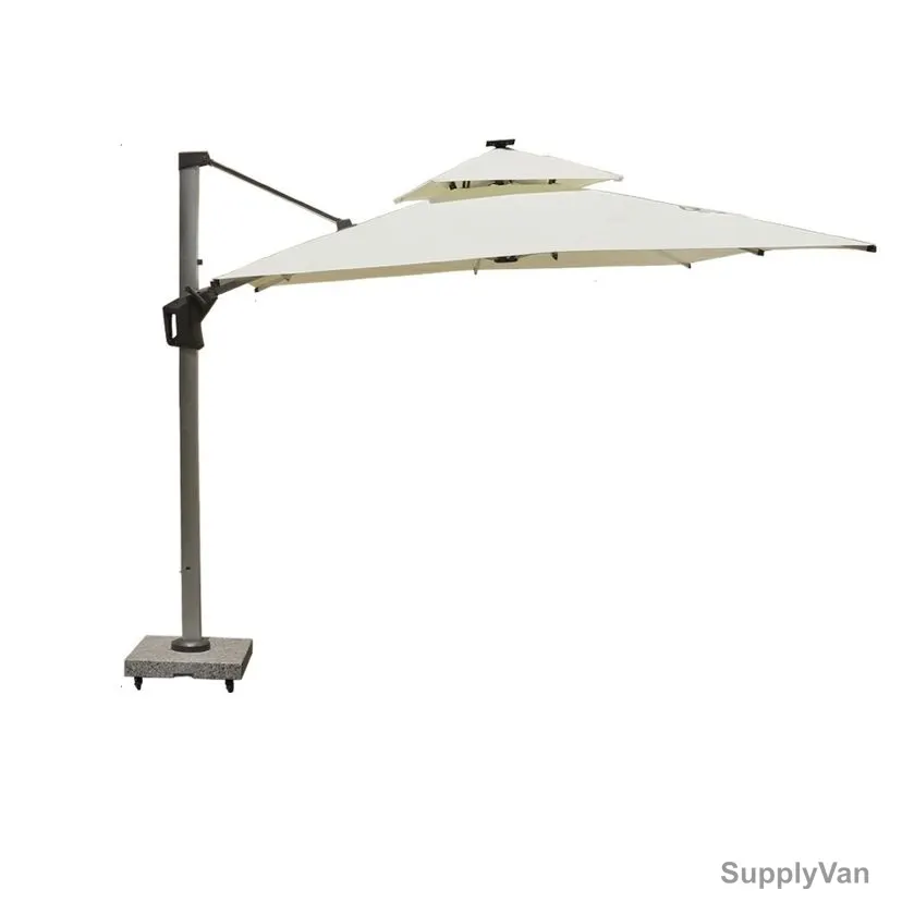 Outdoor Cantilever Patio Umbrella With Wheeled Granite Base, 290CM Width x 290CM Length, 275CM Height, Beige