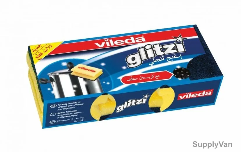 Vileda Crystal High Foam Dish Washing Scourer, VLSC72633, Glitzi, Yellow, PK3