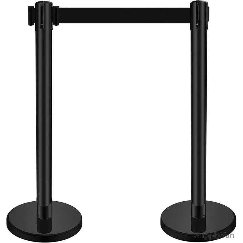 Retractable Barrier With 3 Mtrs Belt, Stainless Steel, 90CM Height, Black