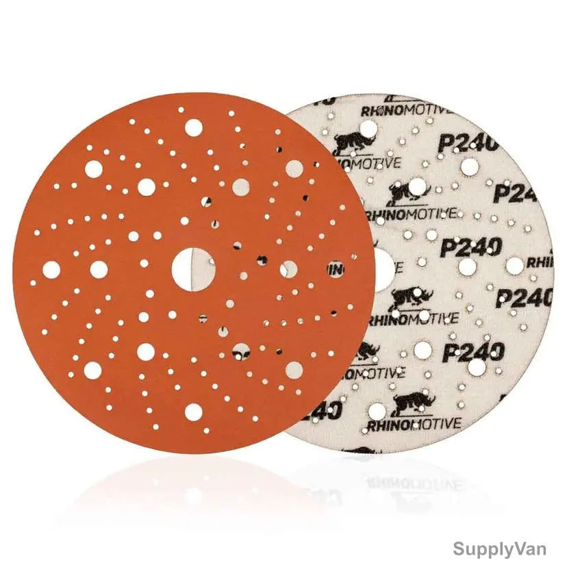 Rhinomotive Premium Extreme+ Multi-Hole Sanding Disc, R1511, 150MM, P240, Orange, 50 Pcs/Box