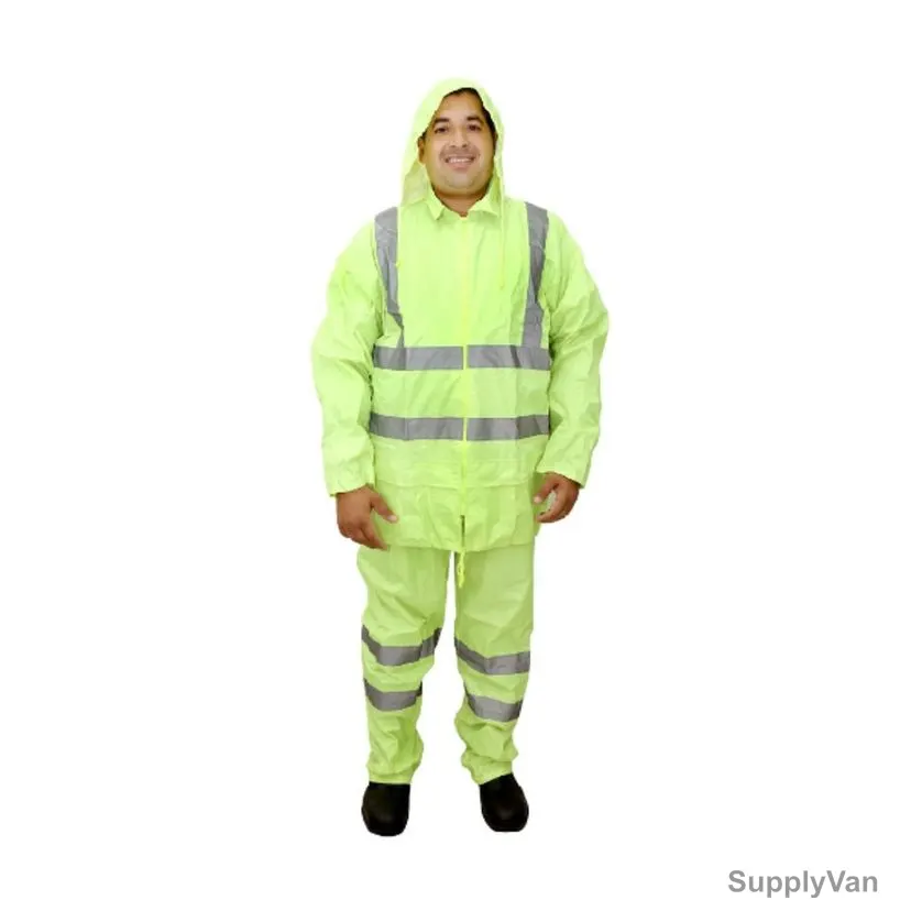 Vaultex Heavy Duty Rain Suit With Reflective Strip, PDT, PVC/Polyester, XL, Neon Green