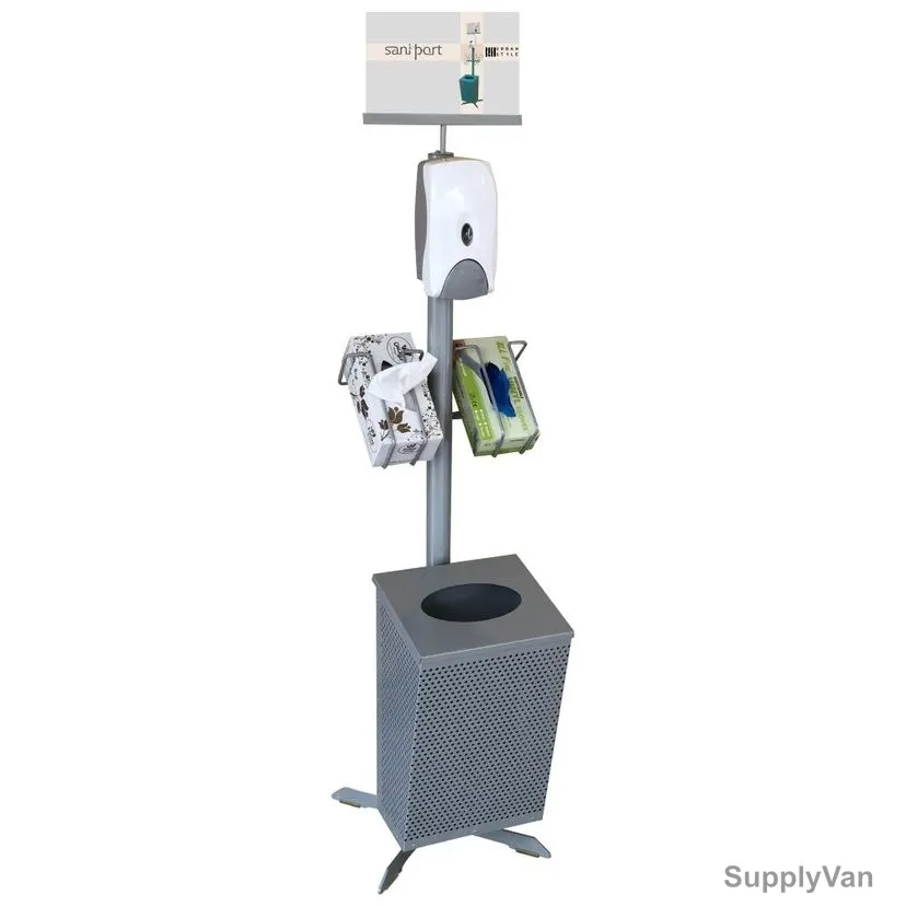 Urban Style Hand Sanitizing Station Stand With Manual Dispenser, Saniport Lite, 167 x 37.2CM, Aluminium Grey