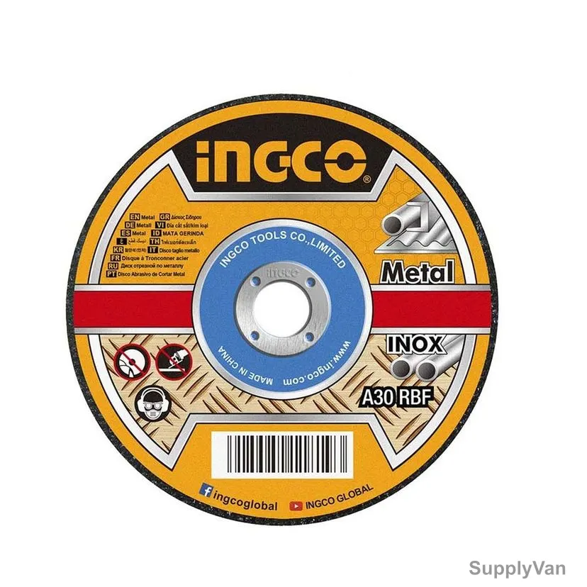 Ingco Abrasive Metal Cutting Disc, MCD121255, 1.2MM Thk, 22.2MM Bore Dia x 125MM Disc Dia, 10 Pcs/Pack