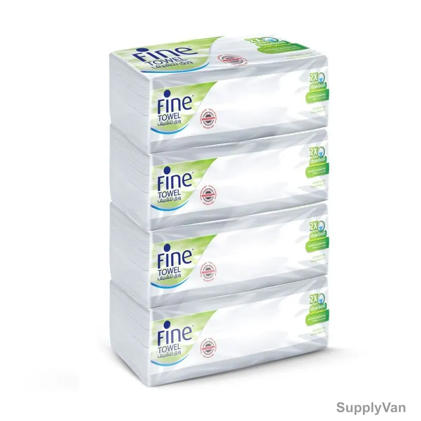 Fine Towel Tissue Roll, 2X More Absorbent, 150 Sheets x 2 Ply, White, PK4