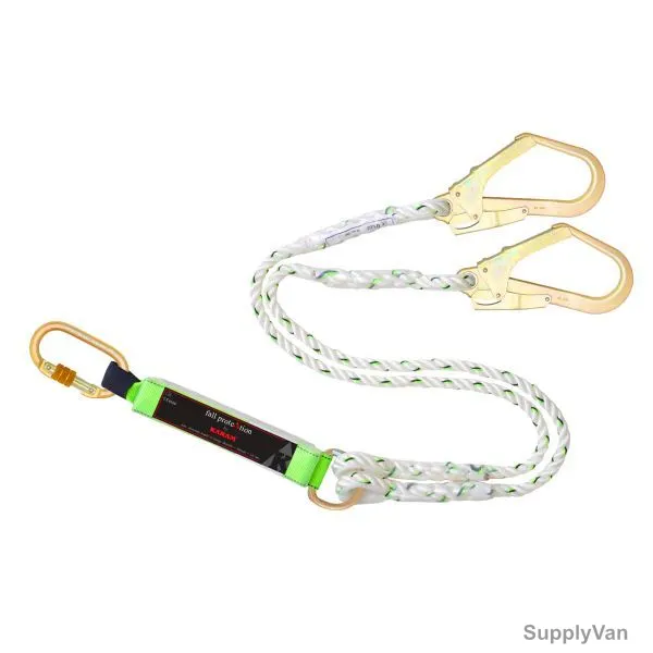 Karam Forked Lanyard With Energy Absorber, PN351, Polyethylene, 1.8 Mtrs, White and Green
