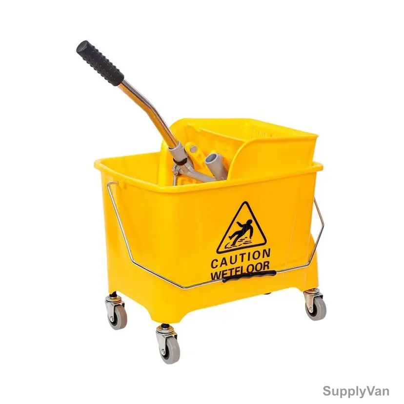 Akc Mop Bucket With Wheels and Wringer, BT01YY, Plastic, 20 Ltrs, Yellow