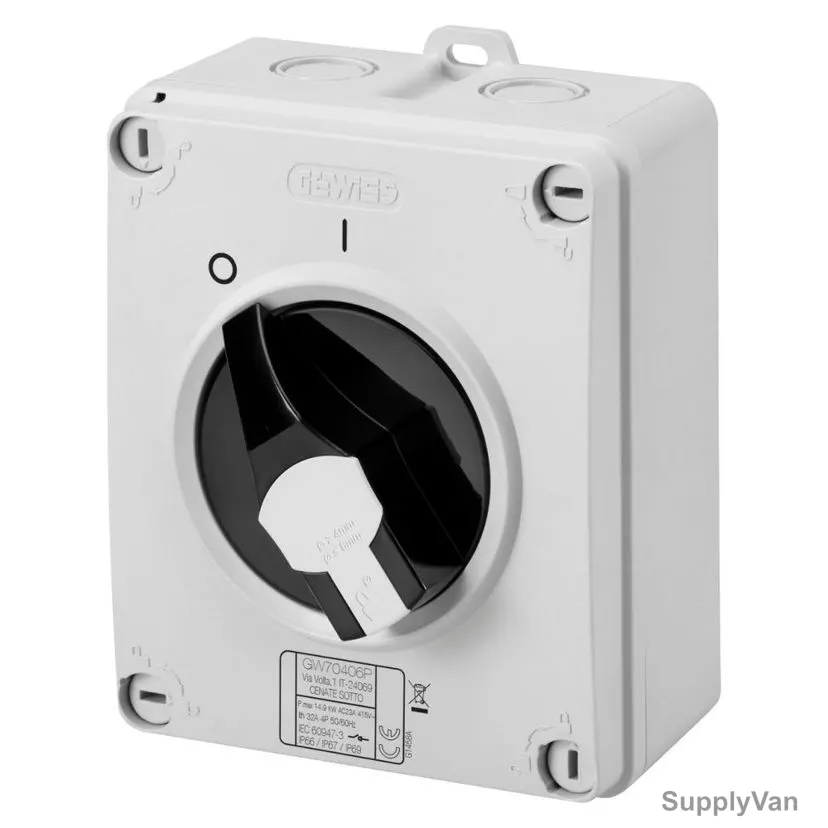 Gewiss Rotary Isolator Switch, GW70404P, 70 RT HP Series, 2P, 32A, 125 x 150 x 75.5MM