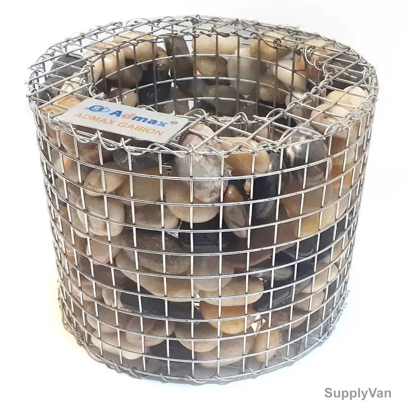 Admax Decorative Mini Gabion Basket With Shiny Pebble, 125MM Dia x 170MM Height