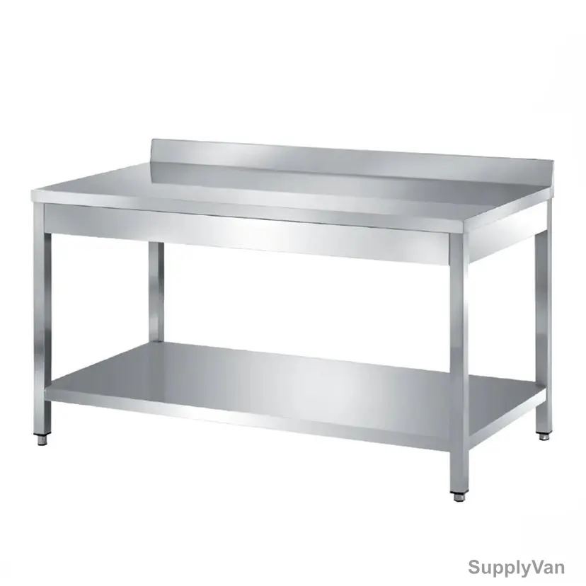 Alpha Work Table With Bottom Shelf and Splash Edge, AISI-304 Stainless Steel, 700MM Width x 2200MM Length, Silver