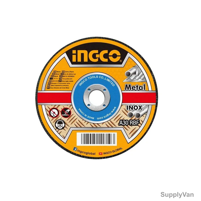 Ingco Abrasive Metal Cutting Disc, MCD121251, 1.2MM Thk, 22.2MM Bore Dia x 125MM Disc Dia