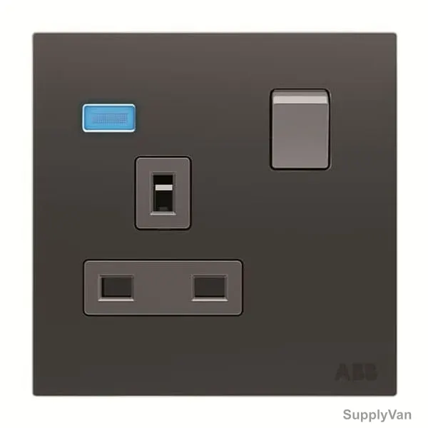 ABB Double Pole Switched Socket With LED, AM23886-SB, Millenium, 1 Gang, 13A, Silk Black