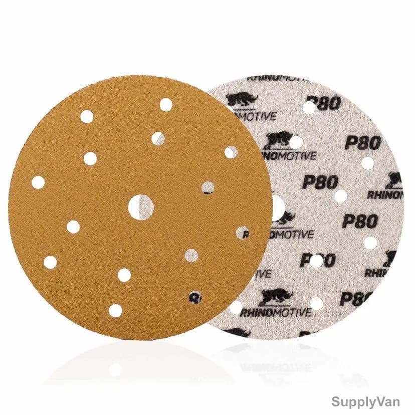 Rhinomotive Multi-Purpose Abrasive Disc, R1501, 150MM, P80, Gold, 100 Pcs/Box