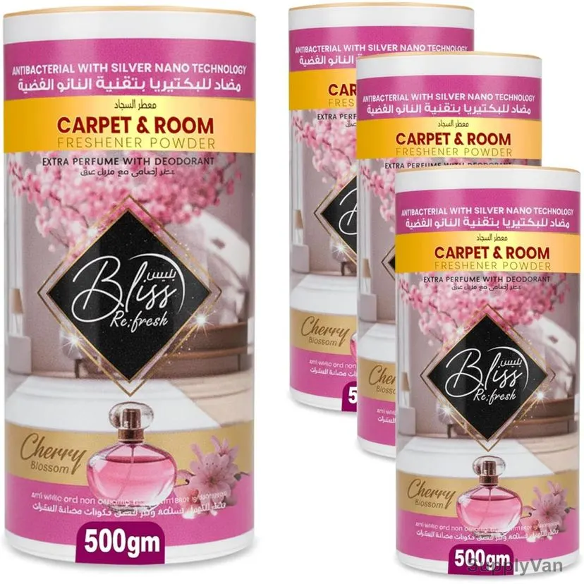 Swish Super Bliss Fresh Carpet and Room Freshener Powder, Cherry Blossom, 500GM, 4 Pcs/Pack