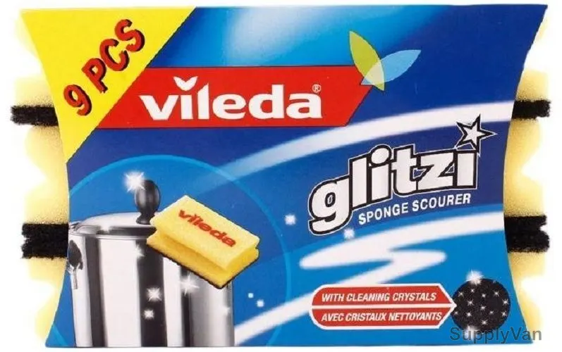 Vileda Crystal High Foam Dish Washing Scourer, VLSC76760, Yellow, PK9