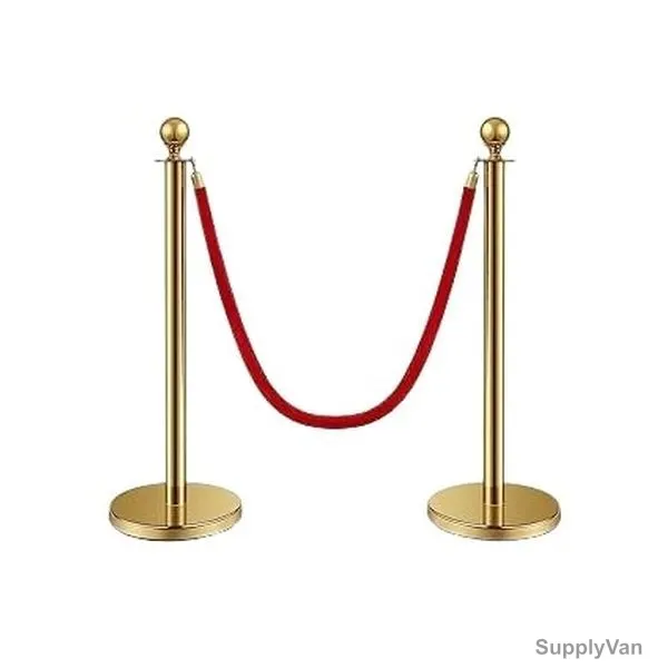 Retractable Barrier With 1.5 Mtrs Red Rope, Stainless Steel, 100CM Height, Gold