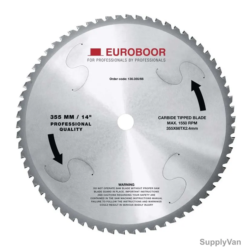 Euroboor Saw Blade, 130.355-66, TCT, 66 Teeth, 25.4MM Bore Dia x 355MM Blade Dia