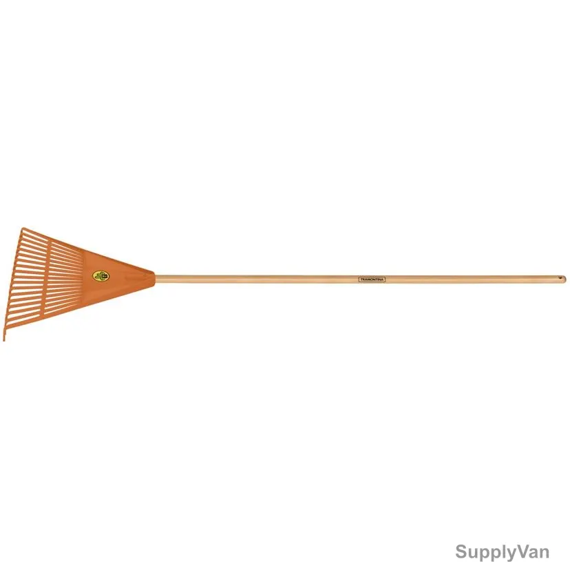 Tramontina Plastic Garden Rake With 120CM Wood Handle, 77850821, 22 Teeth, Orange