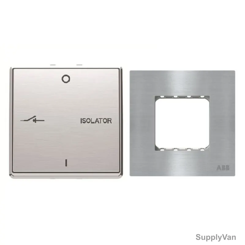 ABB Fan Isolator With Double Rocker Frame, AMD13444-ST+AMD5144-ST, Millenium, 3P, 10A, Stainless Steel