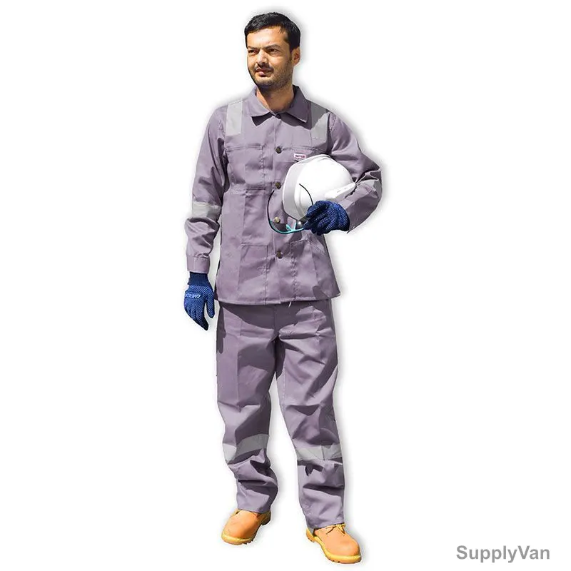 Ameriza Safety Pant and Shirt With Reflective Tapes, Chief PS Tapes, 100% Twill Cotton, M, Grey