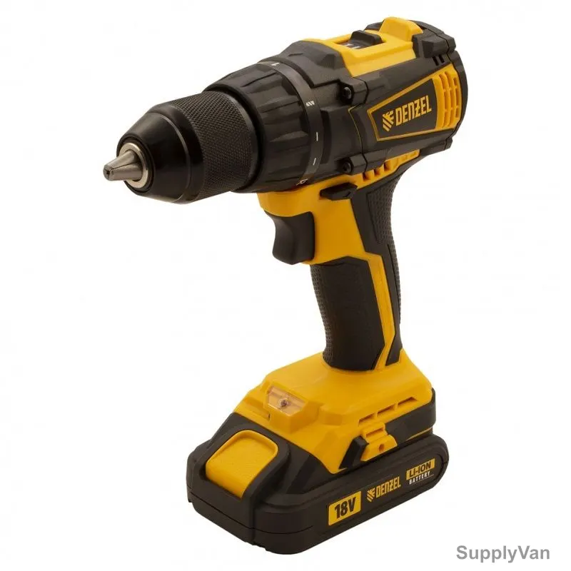 Denzel Cordless Drill/Driver Set, BLDL-IB-18-02, 18V, Li-Ion, 21+1 Torque Setting, 0-500/0-2000 RPM, 17 Pcs/Set
