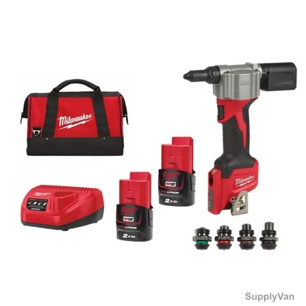 Milwaukee Cordless Rivet Tool Kit, M12BPRT-202B, 12V, 5 Pcs/Kit