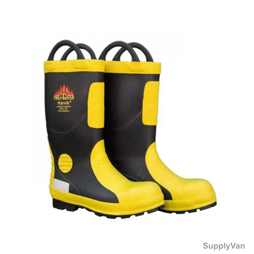 Harvik Dielectric Firefighter Boots, 9687, Vulcanized Rubber, Size44, Black/Yellow