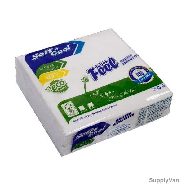 Soft n Cool Cotton Feel Paper Napkin, SNC3333CF, 33CM Length x 33CM Width, White, 25 Sheets/Pack