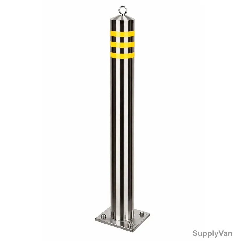 Heavy Duty Bollard With Base Plate And Cover, SS316 Stainless Steel, 2MM Thk, 101MM Dia