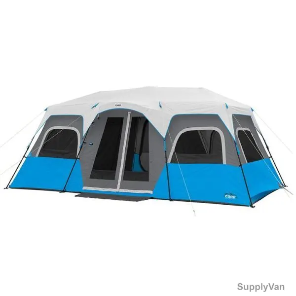 Core Equipment Lighted Instant Cabin Tent, SHGT-C-40064, 18 x 10 Feet, 12 Person, Grey/Blue
