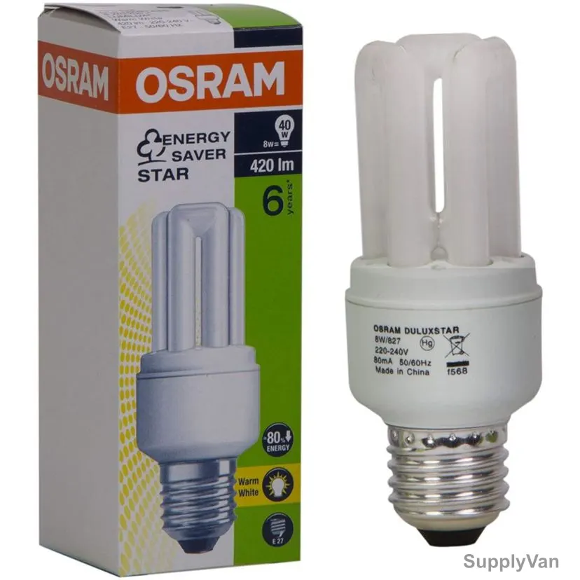 Osram Compact Fluorescent Lamp Duluxstar, E27, 8W, Lumilux Warm White