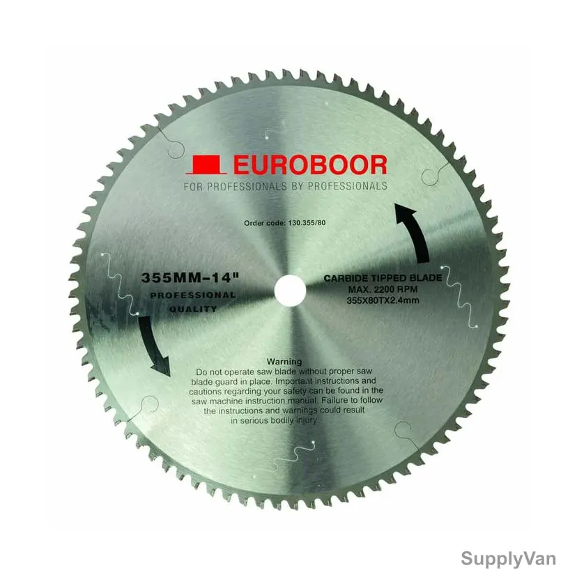 Euroboor Saw Blade, 130.355-80, TCT, 80 Teeth, 25.4MM Bore Dia x 355MM Blade Dia