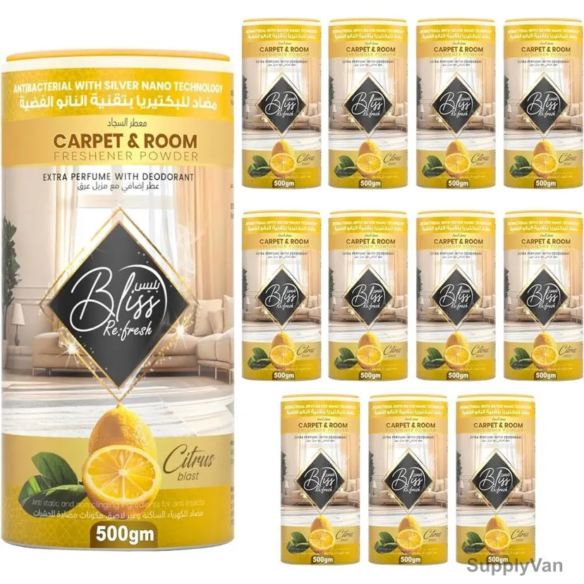 Swish Super Bliss Fresh Carpet Deodorizer and Room Freshener Powder, Fresh Citrus, 500GM, 12 Pcs/Pack