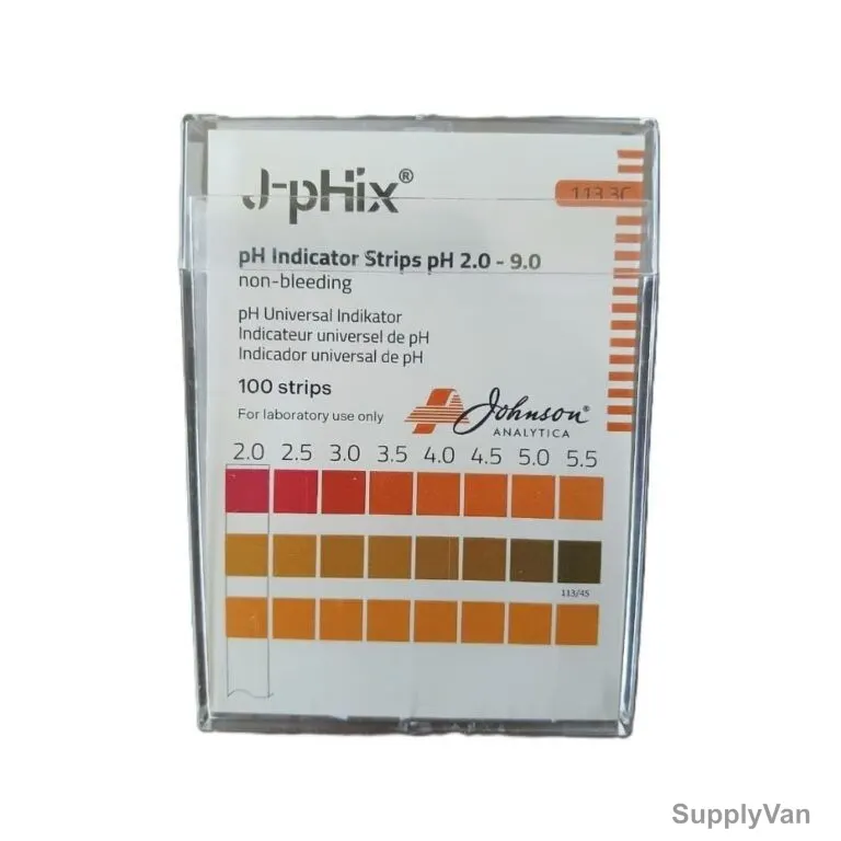 Johnson pH Indicator Non-Bleeding Test Strip, 113.3C, J-pHix, 2.0 to 9.0 pH, 100 Strips/Pack