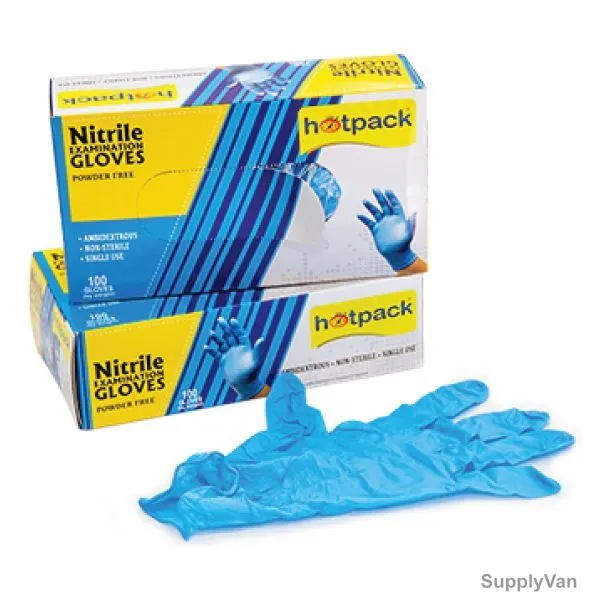 Hotpack Nitrile Examination Gloves, PFNGM, Powder Free, Blue, M, 1000 Pcs/Carton