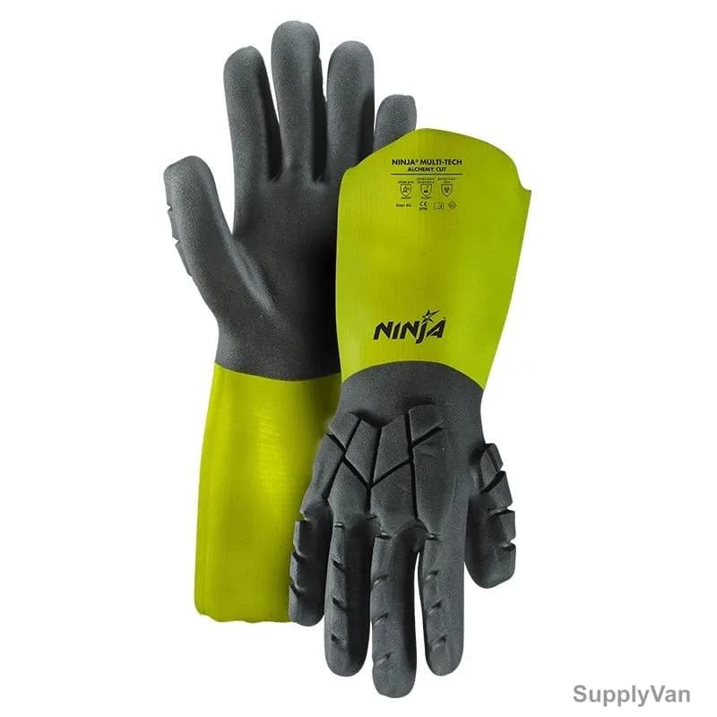 Ninja Chemical Resistant Gloves, Multitech Alchemy Cut, Nylon, L, Black/Green