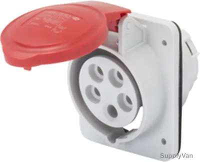Gewiss 10 Deg Flush Mount Socket Outlet, GW62220H, IP44, 32A, 3P+E, White-Red