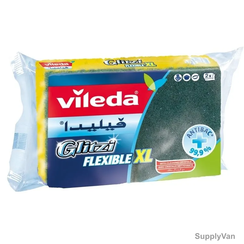 Vileda Dish Washing Scourer, VLSC146353, Glitzi Flexible, Foam, Extra Large, PK2