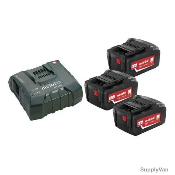 Metabo Cordless Tool Battery Set With ASC Ultra Charger, 685061000, 18V, 3 x 5.2Ah Battery